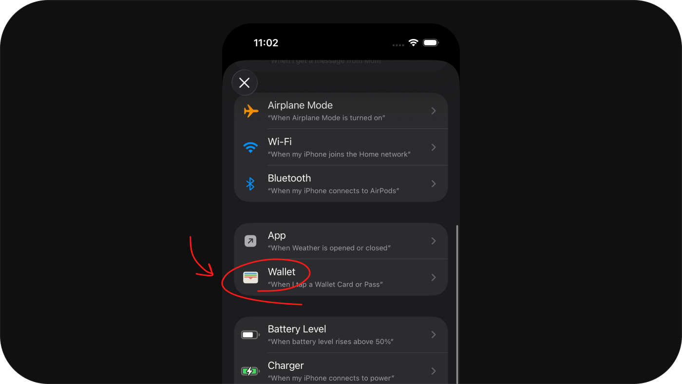 Selecting the Wallet Transaction trigger